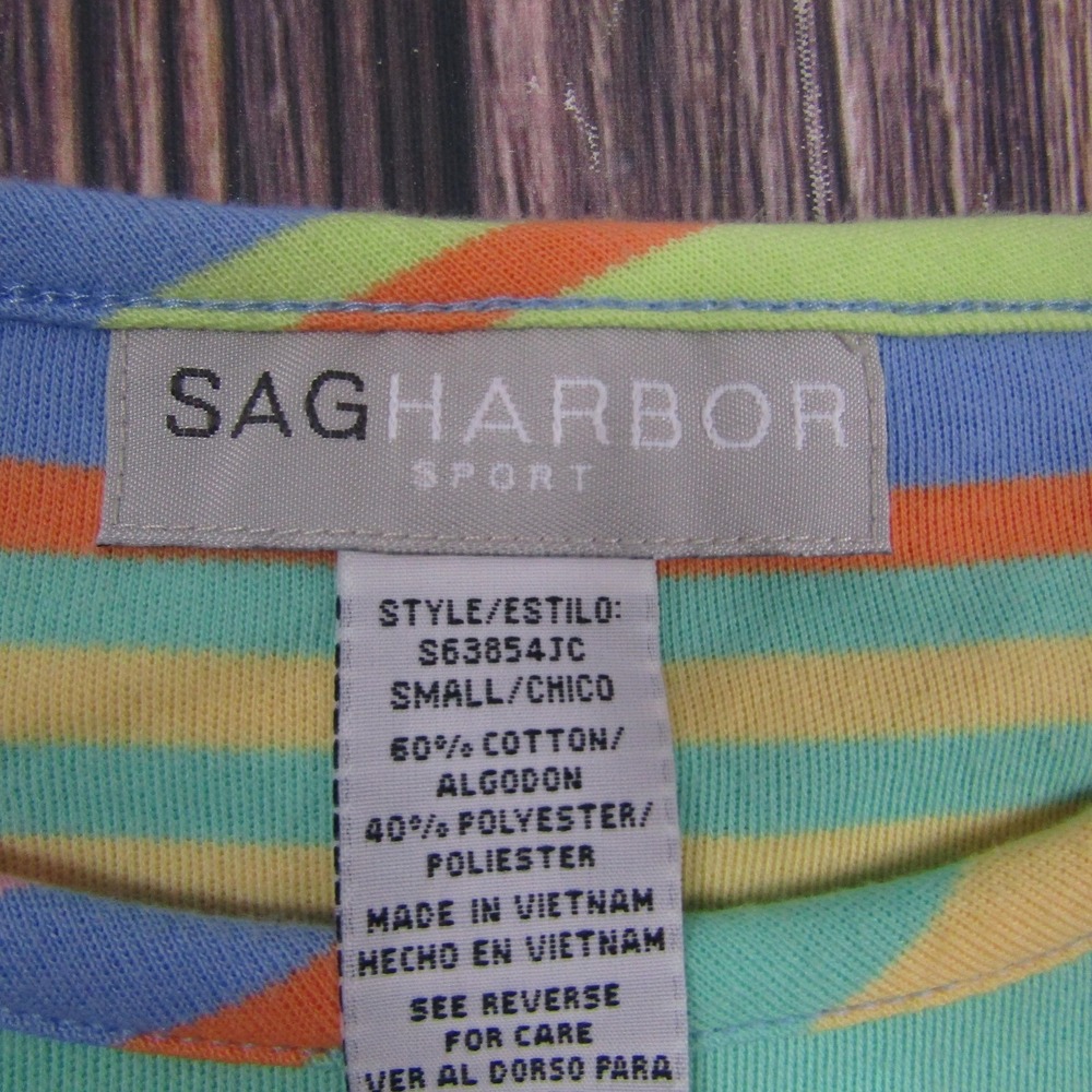 Sag Harbor Womens Small Multicolor Striped T Shirt Short Sleeve Crew Granny 90s - Picture 2 of 5